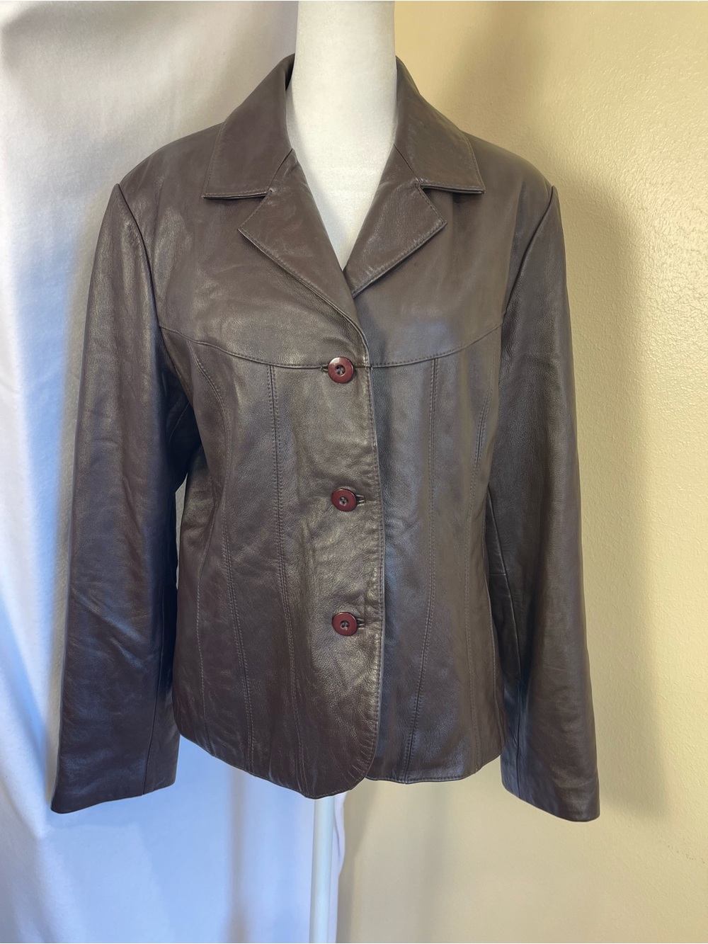 Vintage Wilsons Chocolate Brown Genuine Leather Blazer Jacket L Pockets Moto